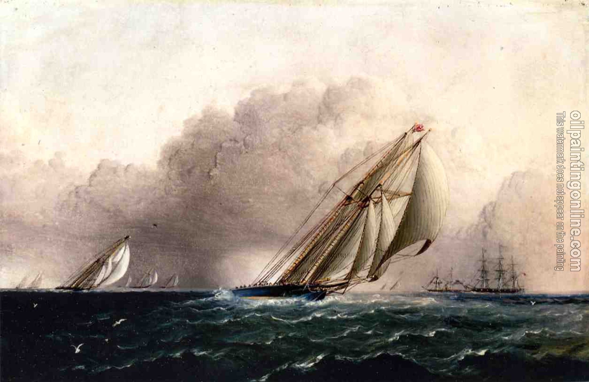 James E Buttersworth - NYYC. Schooner Yacht Estelle Running Home